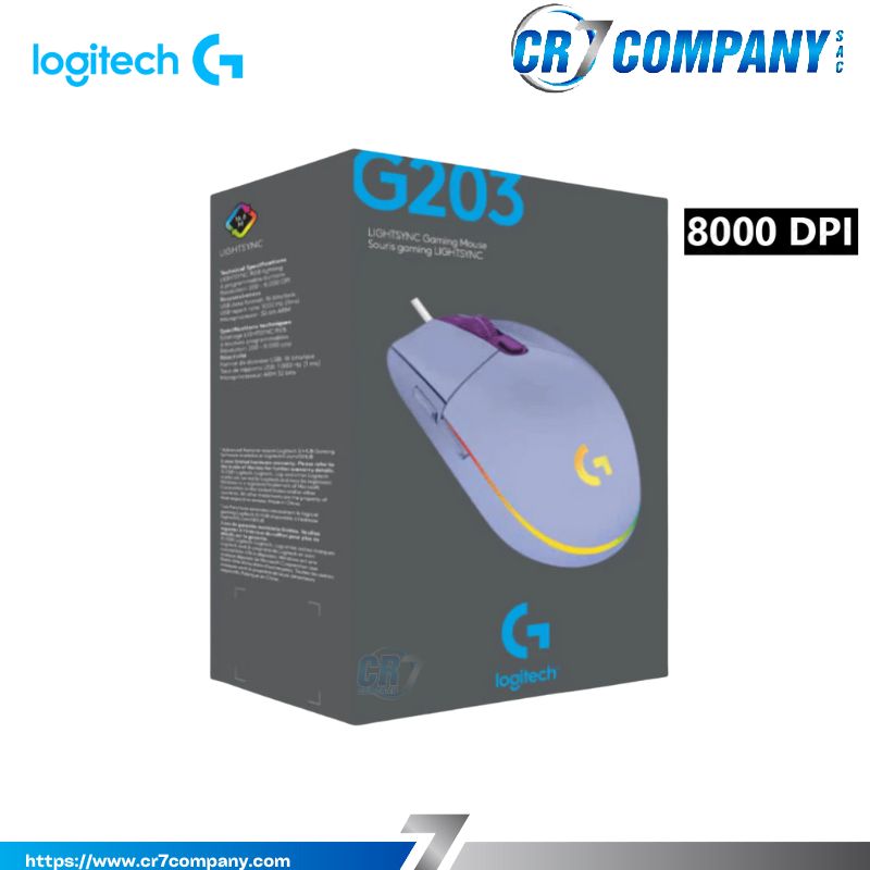 MOUSE LOGITECH G203 LIGHTSYNC OPTICAL 8000 DPI RGB LILA (910-005851)-P-1